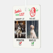 Photo Funny Dog Christmas Naughty Nice Metalen Ornament (Voorkant links)