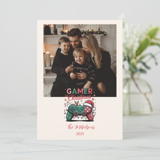 Photo Funny Gamer Christmas Feestdagenkaart (Staand voorkant)