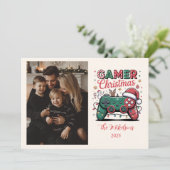Photo Funny Gamer Christmas Feestdagenkaart (Staand voorkant)