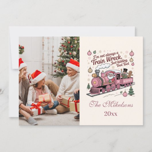 Photo Funny Santa Train Wreck Christmas Feestdagenkaart (Voorkant)