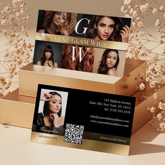 Photo Glam Professional Wig Monogram Black Gold Visitekaartje
