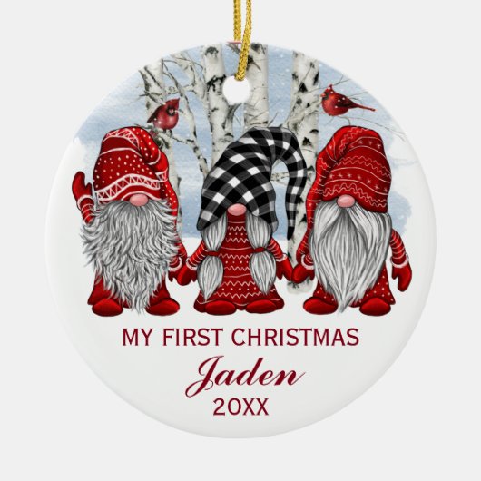 PHOTO Gnomen My First Kerstmis Waterverf Holiday Keramisch Ornament (Voorkant)