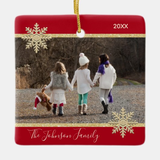 PHOTO Gold Red Snow Keepomwille Kerstfeestdag Keramisch Ornament (Voorkant)