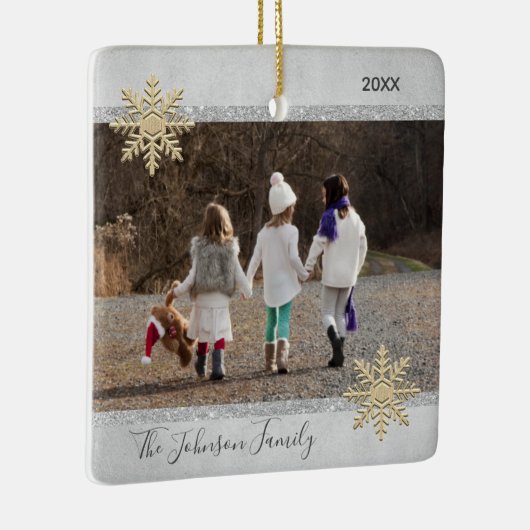 PHOTO Gold Silver Snow Keepomwille Kerstfeestdag Keramisch Ornament (Rechts)