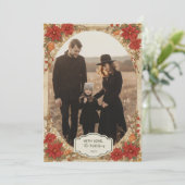 Photo Golden Poinsettia Christmas Feestdagenkaart (Staand voorkant)