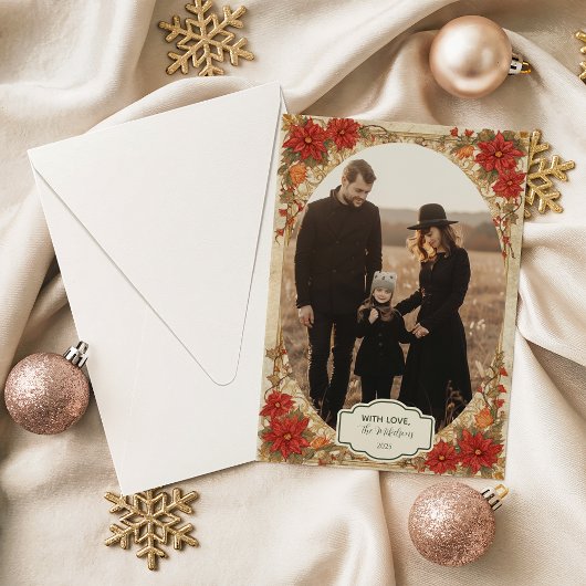 Photo Golden Poinsettia Christmas Feestdagenkaart