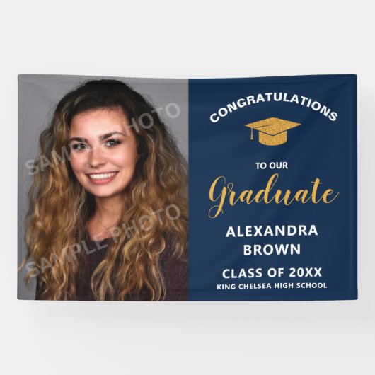 Photo Graduation Announcement Blue Spandoek (Horizontaal)