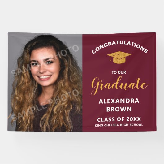 Photo Graduation Announcement Burgundy Spandoek (Horizontaal)