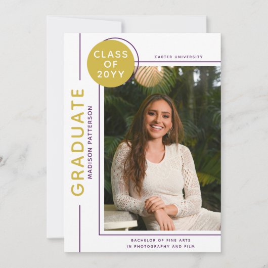 Photo Graduation Modern Script Purple Gold (Voorkant)