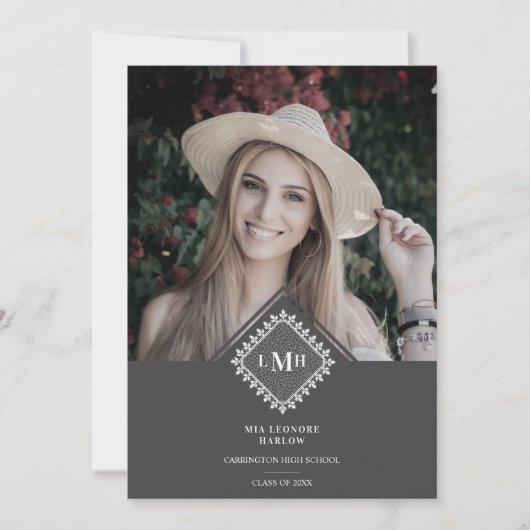 Photo Graduation Party Chic Initial Lace Romantic  Kaart (Voorkant)