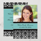 Photo Graduation Party Invitation Card Blauwgroen Kaart (Voorkant / Achterkant)