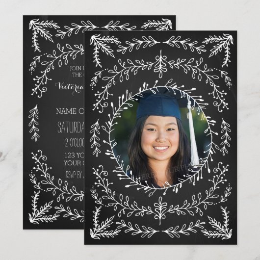 Photo Graduation Party Invitation Chalkboard Kaart (Voorkant / Achterkant)