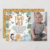 Photo Green Brown Born Two Be Wild 2nd Birthday Kaart (Voorkant / Achterkant)