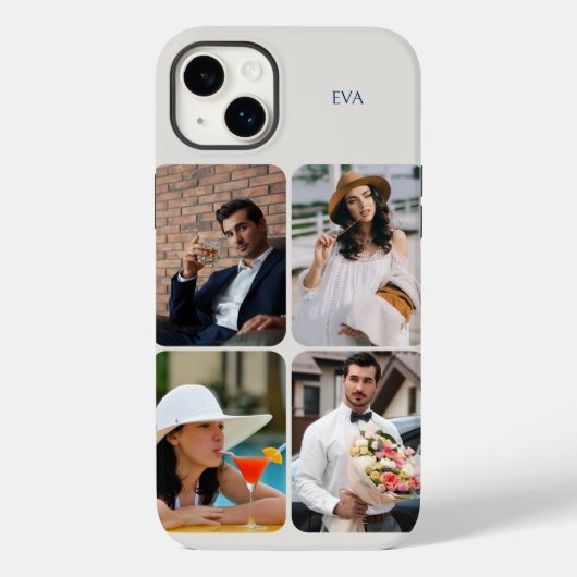 Photo Grid 4 Afbeeldingen Naam of Initialen Neutra Case-Mate iPhone Case (Achterkant)
