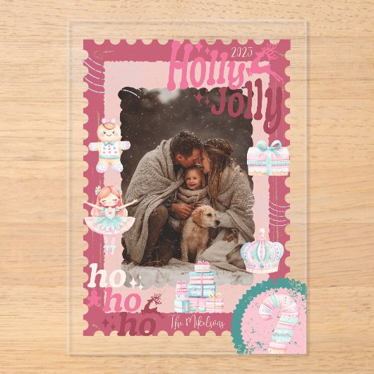 Photo Groovy Nutcracker Retro Pastel Christmas Acryl Uitnodigingen (Voorkant)