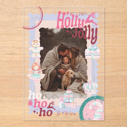 Photo Groovy Nutcracker Retro Pastel Christmas Acryl Uitnodigingen (Voorkant)