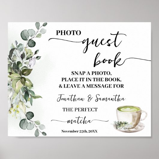 Photo Guest Book Wedding Bridal Greenery Matcha Poster (Voorkant)