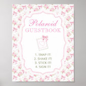 Photo Guestbook Pink Bow Baby Shower Sign Poster (Voorkant)