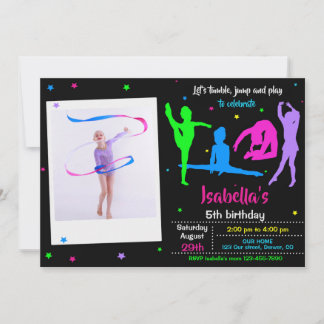 Photo Gymnastics birthday invitation Tumble play Kaart