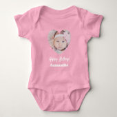 Photo heart name birthday girl pink romper (Voorkant)