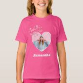 Photo heart name birthday girl pink t-shirt (Voorkant)