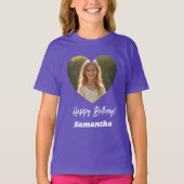 Photo heart name birthday girl purple t-shirt (Voorkant)