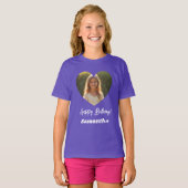 Photo heart name birthday girl purple t-shirt (Voorkant volledig)
