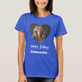 Photo heart name birthday woman blue t-shirt (Voorkant)