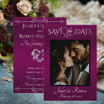 Photo & Heart Save the Date on Plum<br><div class="desc">This romantic design features a placeholder for photo of the couple and names on the front as well as date of event. The back embellished with a silver heart has room for more information. Also available with different colored backgrounds for your wedding theme colors. Designed to coordinate with the "Romantic...</div>