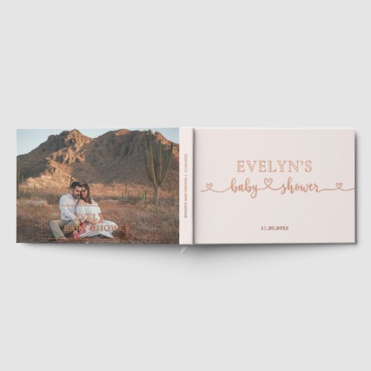 Photo Heart Script Baby shower Blush Pink Gastenboek (Volledig)