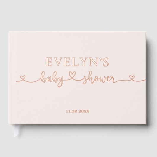 Photo Heart Script Baby shower Blush Pink Gastenboek (Voorkant)