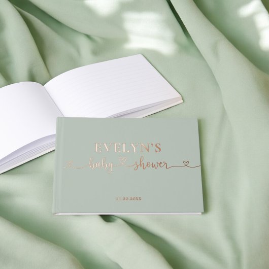Photo Heart Script Baby shower Sage Green Gastenboek
