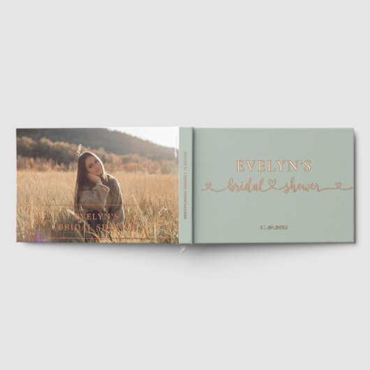 Photo Heart Script Vrijgezellenfeest Sage Green Gastenboek (Volledig)