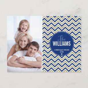 PHOTO HOLIDAY CARD chevron glitter bleek goudmarin Feestdagenkaart