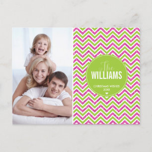 PHOTO HOLIDAY CARD chevron glitter roze kalk groen Feestdagenkaart