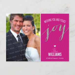 PHOTO HOLIDAY CARD-karton glitter type roze Feestdagenkaart
