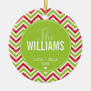PHOTO HOLIDAY ORNAMENT chevron glitter red green
