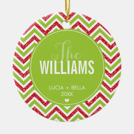 PHOTO HOLIDAY ORNAMENT chevron glitter red green (Voorkant)