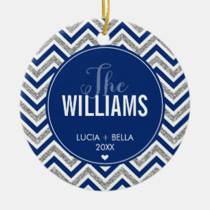 PHOTO HOLIDAY ORNAMENT chevron glitter Silver navy
