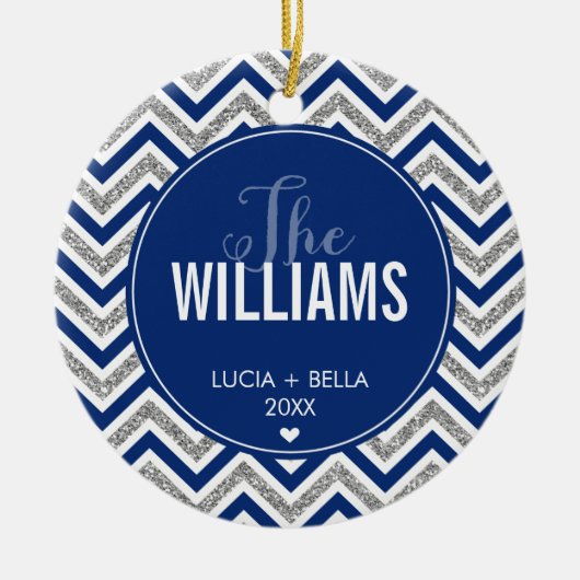 PHOTO HOLIDAY ORNAMENT chevron glitter Silver navy (Voorkant)