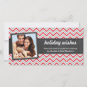PHOTO HOLIDAY retro chevron red glitter grijs Feestdagenkaart