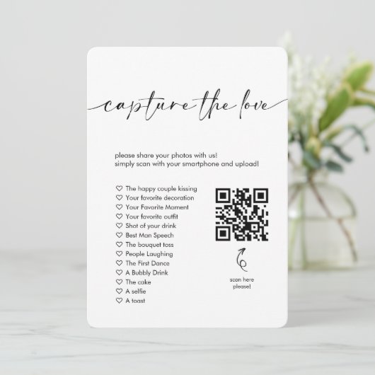Photo Hunt I Spy Wedding spel Capture the Love QR Kaart (Staand voorkant)