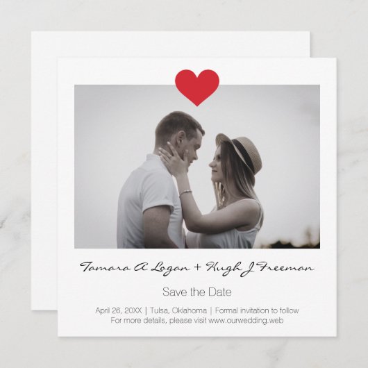 Photo Instant with Heart Engaged Couple Wedding Save The Date (Voorkant / Achterkant)