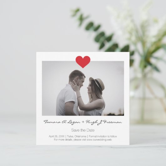 Photo Instant with Heart Engaged Couple Wedding Save The Date (Staand voorkant)