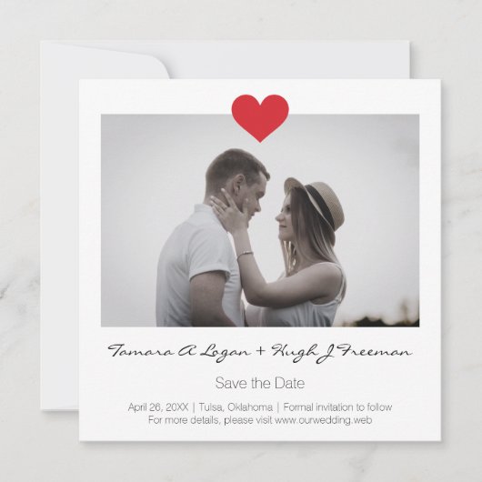Photo Instant with Heart Engaged Couple Wedding Save The Date (Voorkant)
