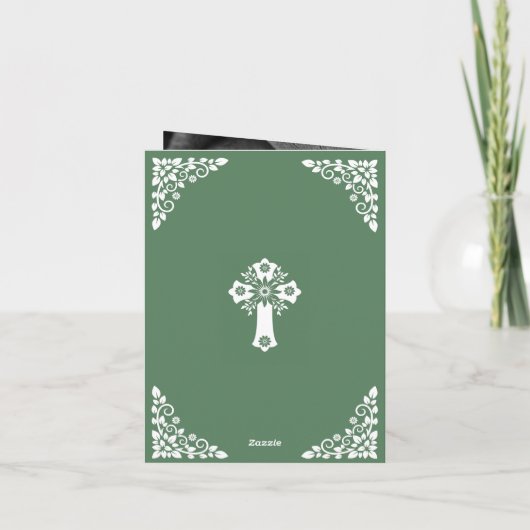 Photo Invitation For Christening Cross Fern Green Feestdagen Kaart (Achterkant)