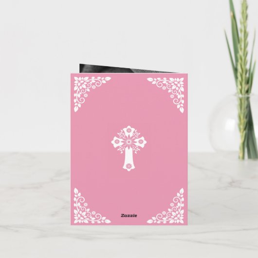 Photo Invitation For Christening Cross Rose Pink Feestdagen Kaart (Achterkant)