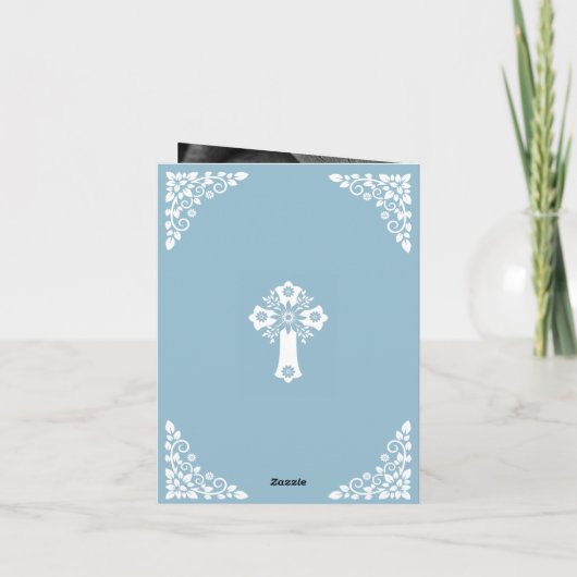 Photo Invitation For Christening Cross Sky Blue Feestdagen Kaart (Achterkant)