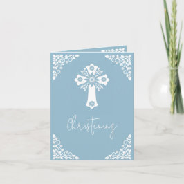 Photo Invitation For Christening Cross Sky Blue Feestdagen Kaart