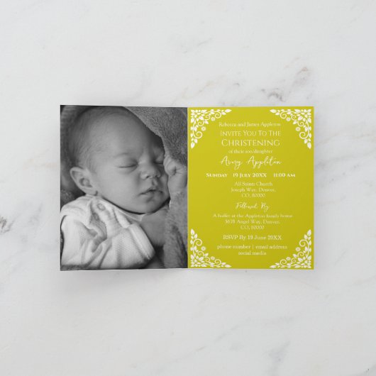 Photo Invitation For Christening Cross Yellow Feestdagen Kaart (Binnen)